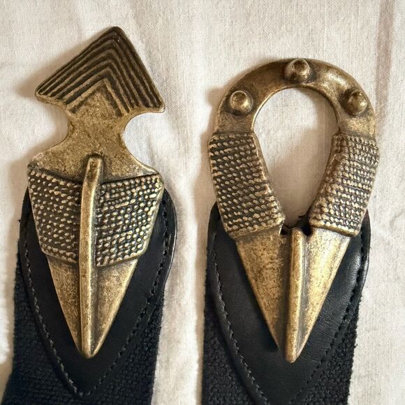 Vtg Omega & Day Lor Stretch Belt Bundle Black Elastic Gold Tone Statement Buckle main image 14